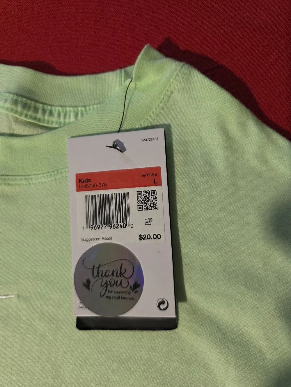 Nike Kids Light Green Short Sleeve Tee with White Swoosh